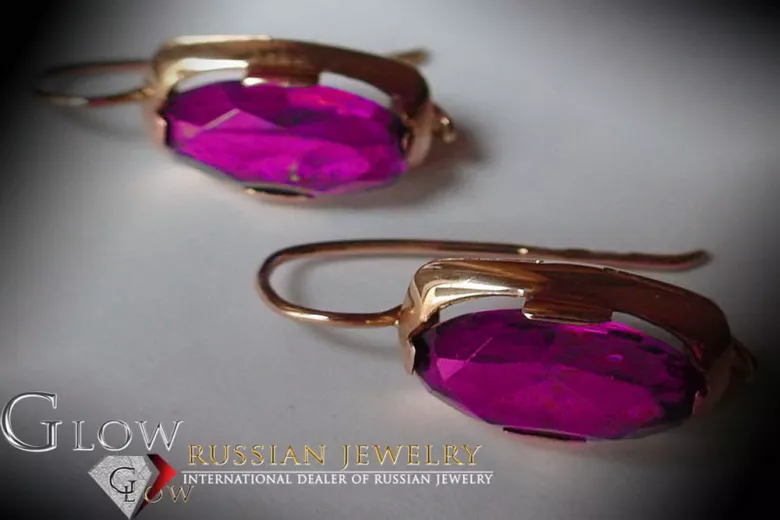 Vintage kolczyki z 14k 585 różowego złota vec177 aleksandryt rubin szmaragd szafir ...