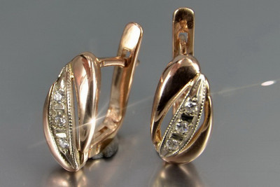 Vintage rose pink 14k 585 gold earrings vec181 alexandrite ruby emerald sapphire ...