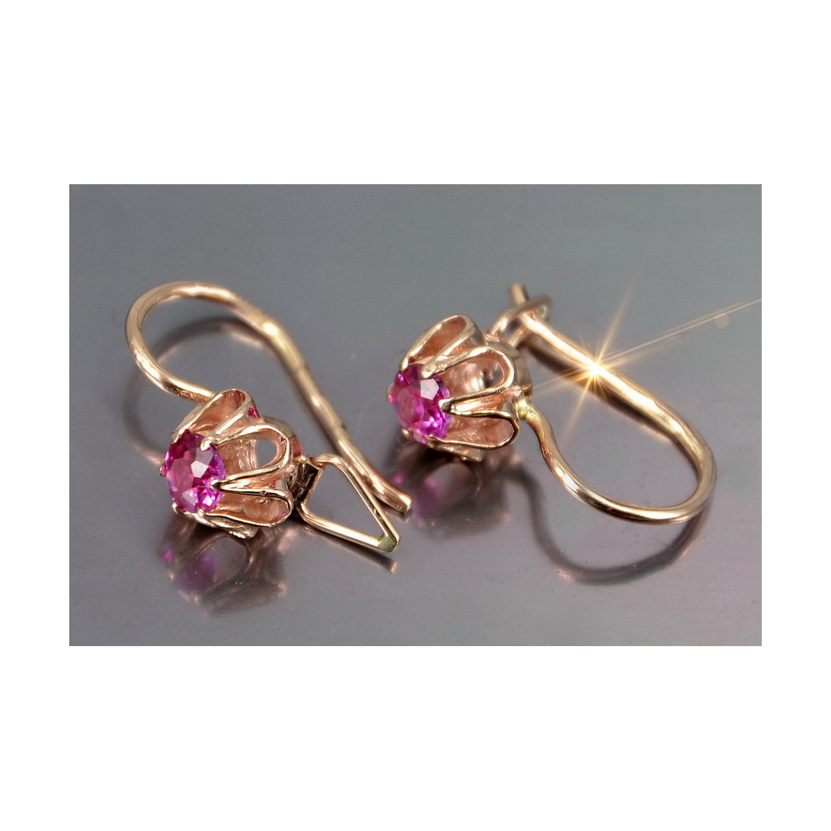 Boucles d’oreilles en or russe rose rose 14k 585 vec182 alexandrite rubis émeraude saphir ...