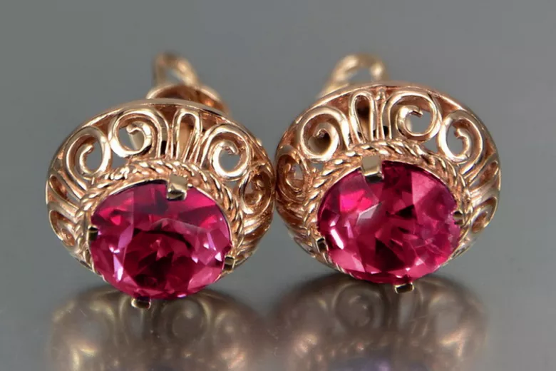Vintage rose pink 14k 585 gold earrings vec183 alexandrite ruby emerald sapphire ...