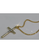 Galben italian 14k aur Crucea Catolică & Spiga lanț