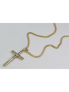 Croix catholique italienne en or jaune 14 carats et chaîne Spiga