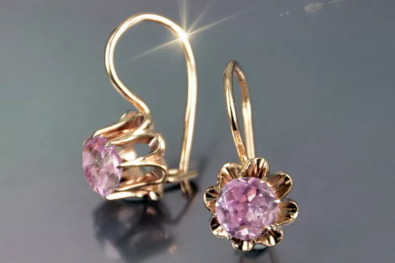 Vintage silver rose gold plated 925 Alexandrite Ruby Emerald Sapphire Aquamarine Zircon ... earrings vec092rp