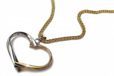 Італійський 14k золотий сучасний серцевий кулон зі зміїним ланцюгом cpn013yw&cc036y