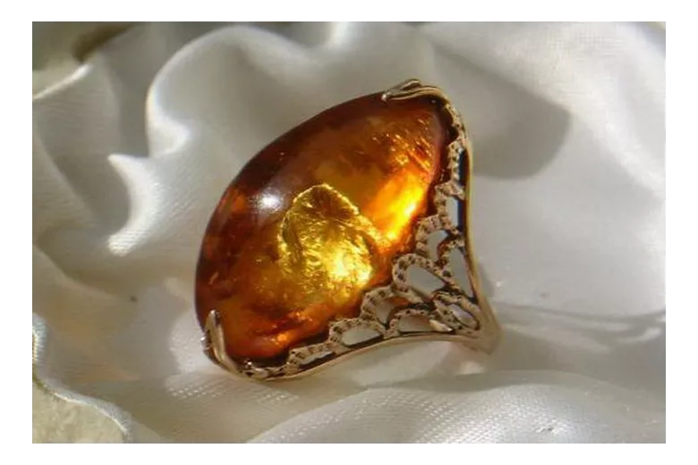 Russian rose Soviet pink USSR red 585 583 gold amber ring
