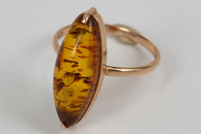 Authentic 14K 585 Rose Gold Vintage Amber Ring vrab002