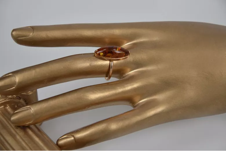Radziecki 14k 585 złoty Rosyjski pierścionek z różowego złota z bursztynem  vrab002