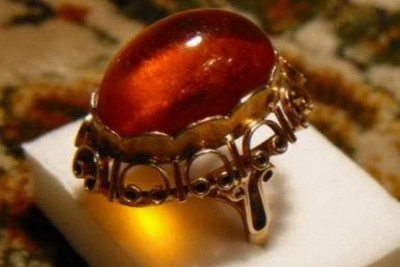 Chihlimbar vechi montat pe un inel de aur roz 14k vintage vrab005