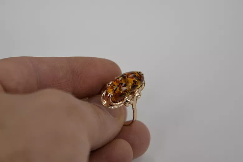 Russian rose Soviet pink USSR red 585 583 gold amber ring vrab010