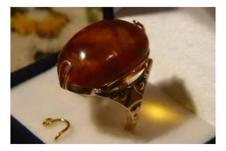 Radziecki 14k 585 złoty Rosyjski pierścionek z różowego złota z bursztynem  vrab011