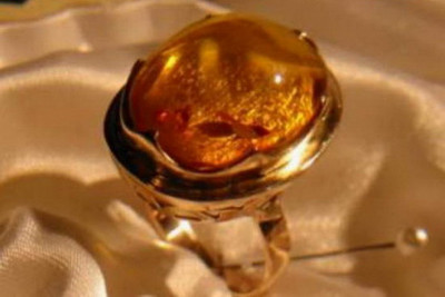 Bague vintage sophistiquée en ambre et or rose 14 carats 585 authentique vrab013