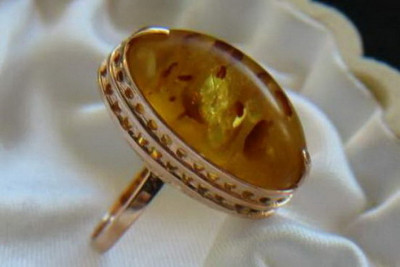"Original Vintage Amber 14k Rose Gold Ring" vrab014