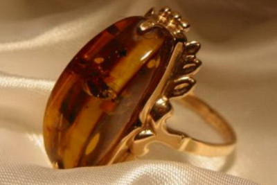 "Authentic Vintage 14K 585 Rose Gold Amber Jewel Ring"  vrab015