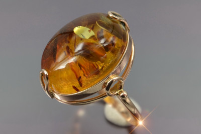 Янтарное кольцо, инкрустированное винтажным розовым золотом 14 карат vrab017