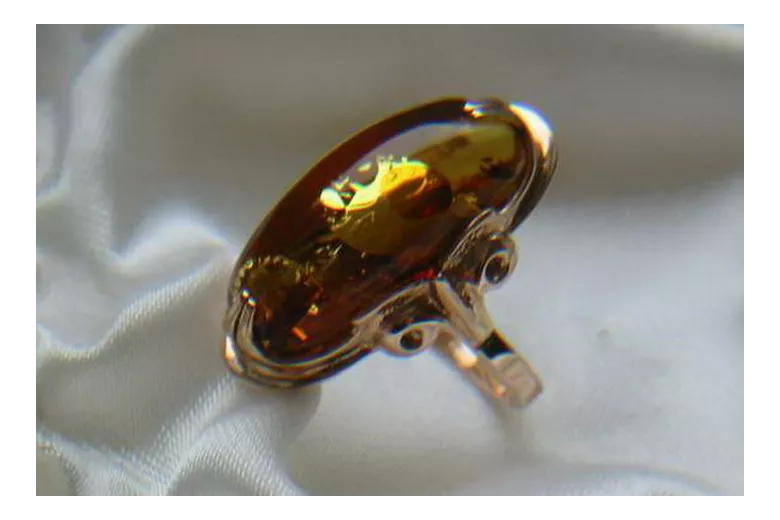 Radziecki 14k 585 złoty Rosyjski pierścionek z różowego złota z bursztynem  vrab024