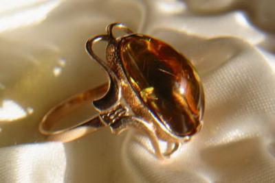 Anneau d'ambre vintage en or rose 14 carats 585 vrab026