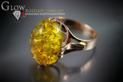 "Original Vintage Amber Stone Ring in 14k 585 Rose Gold" vrab032