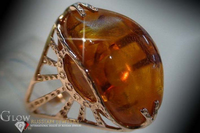 "Classic Vintage Inspired 14K Rose Gold Amber Ring" vrab034