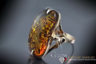"Authentic Vintage Amber Ring in 14K 585 Rose Gold Setting" vrab035