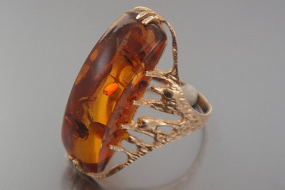 "14K Rose Gold 585 Vintage Design Amber Ring" vrab038