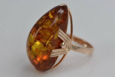 "Authentic Vintage Amber 14K Rose Gold 585 Ring" vrab040