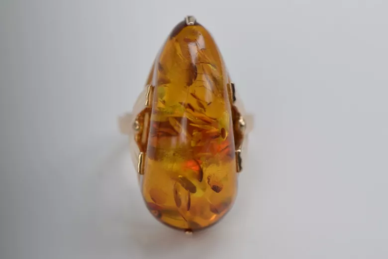 Russian rose Soviet pink USSR red 585 583 gold amber ring vrab040