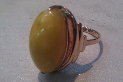 "Оригинален 585 блясък 14k розов златен пръстен с кехлибар" vrab042