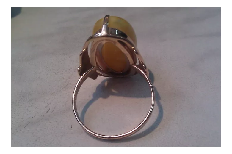 Radziecki 14k 585 złoty Rosyjski pierścionek z różowego złota z bursztynem  vrab042