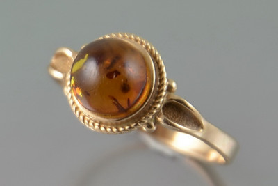 Оригінальний 14к 585 золотий перстень з бурштином в стилі вінтаж vrab044