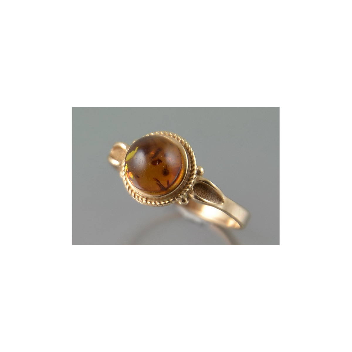 Russian rose Soviet pink USSR red 585 583 gold amber ring vrab044