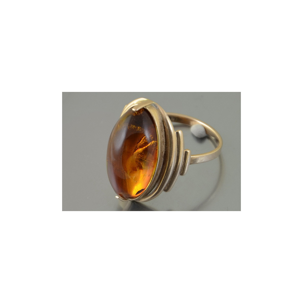 Russian rose Soviet pink USSR red 585 583 gold amber ring vrab045