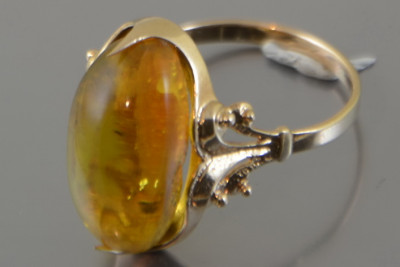 Vintage rose 14k 585 gold amber ring vrab046