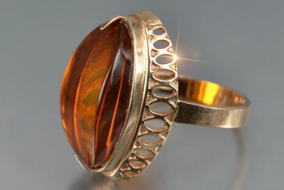 "Original Vintage-Inspired 14K Rose Gold Amber Jewel Ring" vrab050