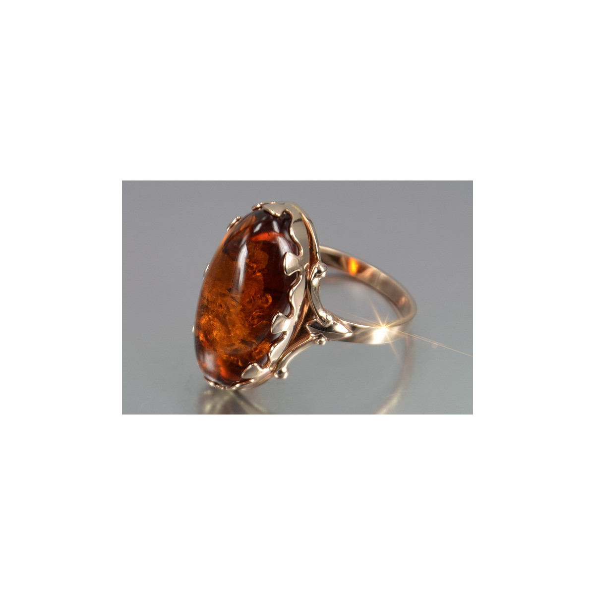 Russian rose Soviet pink USSR red 585 583 gold amber ring vrab052