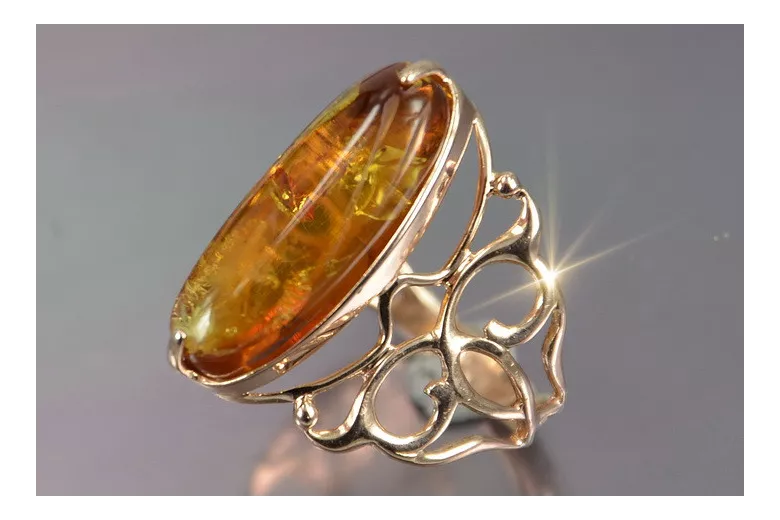 Russian rose Soviet pink USSR red 585 583 gold amber ring vrab053