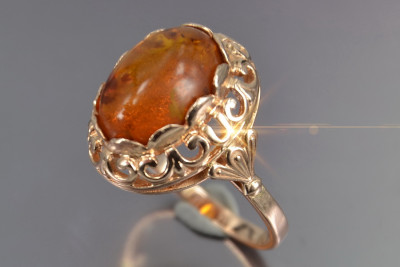 Einzigartiger 14k 585 Roségold Ring mit Bernstein im Vintage-Stil vrab054