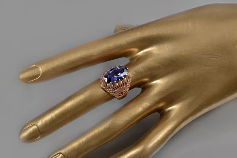 Rosyjska radziecka róża 14k 585 złoto Aleksandryt Rubin Szmaragd Szafirowy pierścionek z cyrkonią vrc020