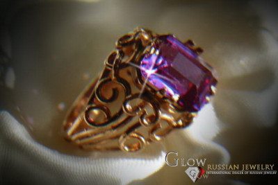 Vintage Rose Gold Ring 14K Alexandrite Ruby Emerald Sapphire Zircon 585 vrc021