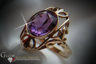 Vintage Rose Gold Ring 14K Alexandrite Ruby Emerald Sapphire Zircon 585 vrc044