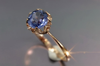 Vintage Rose Gold Ring 14K Alexandrite Ruby Emerald Sapphire Zircon 585 vrc051
