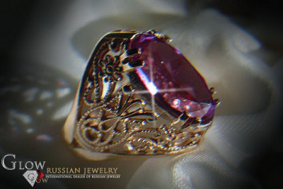 Vintage Rose Gold Ring 14K Alexandrite Ruby Emerald Sapphire Zircon 585 vrc074
