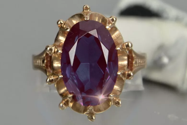 Radziecki 14k 585 złoty Rosyjski pierścionek z różowego złota z Aleksandrytem Rubinem Szafirem Szmaragdem Cyrkonią vrc079