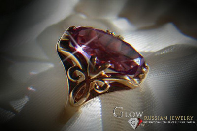Руски съветски пръстен от розово злато 14K александрит рубин изумруден сапфир циркон 585 vrc082