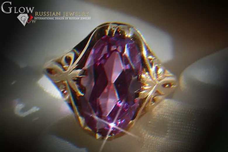 Russisch Sowjetrosa 14 Karat 585 Gold Alexandrit Rubin Smaragd Saphir Zirkon Ring vrc082