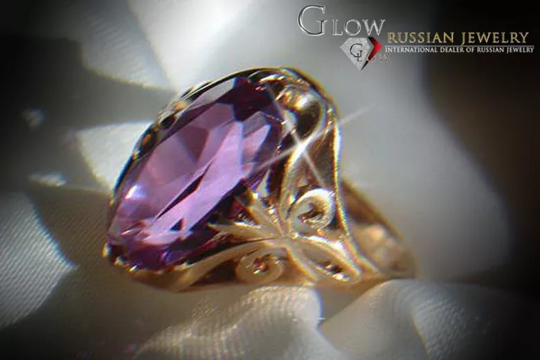 Ruso Soviet rosa 14k 585 oro Alejandrita Rubí Esmeralda Zafiro Zircón anillo vrc082
