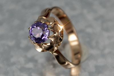 Vintage Rose Gold Ring 14K Alexandrite Ruby Emerald Sapphire Zircon 585 vrc083