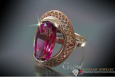 Inelul sovietic rus de aur roz 14K Alexandrite Ruby Emerald Safir Zircon 585 vrc119