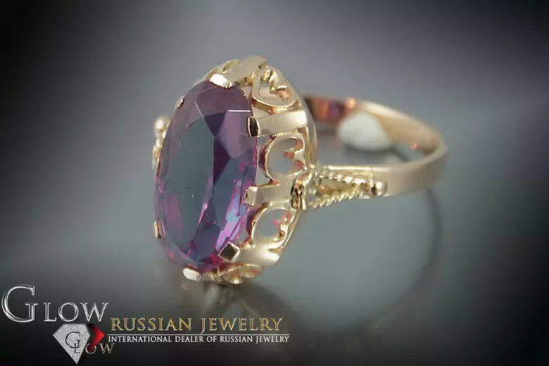 Ruso Soviet rosa 14k 585 oro Alejandrita Rubí Esmeralda Zafiro Zircón anillo vrc134