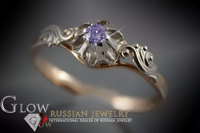 Russisch Sowjetrosa 14 Karat 585 Gold Alexandrit Rubin Smaragd Saphir Zirkon Ring vrc303