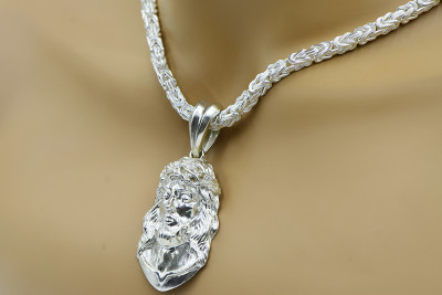 Sterling silver 925 Jesus pendant & chain pj001sL&cc014s